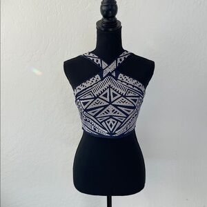 BCBG Black and Cream Geometric Crop Top
